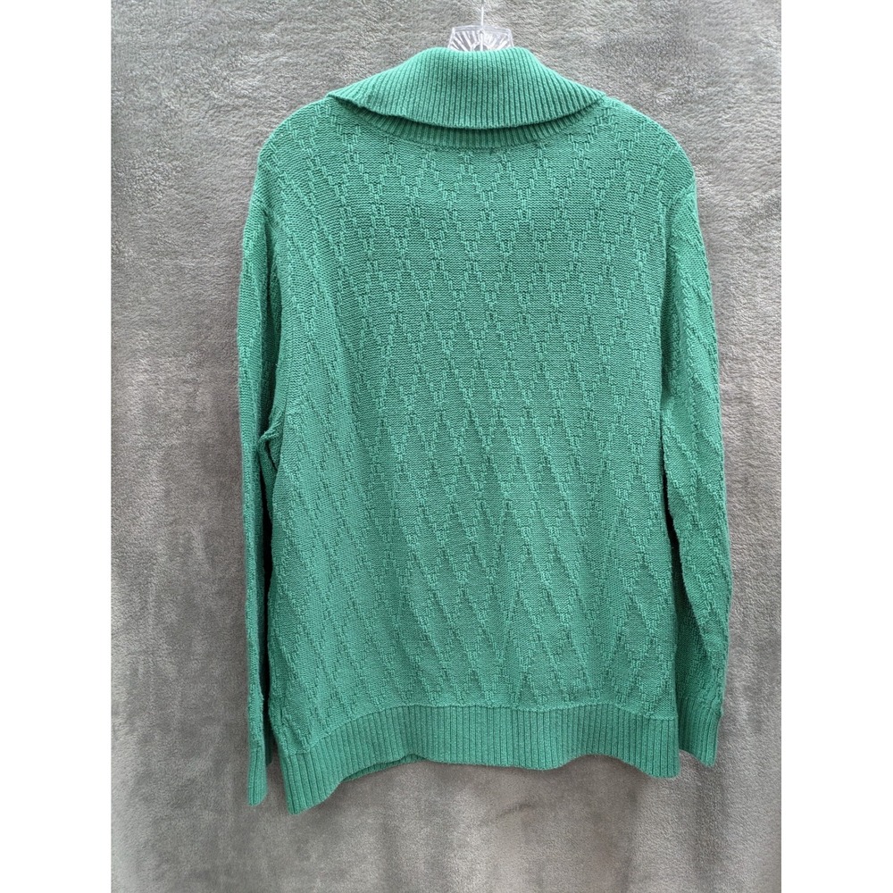 Preppy Sweater Women 1X Green Diamond Knit Cowl Neck Button Accent Cozy - Picture 7 of 8
